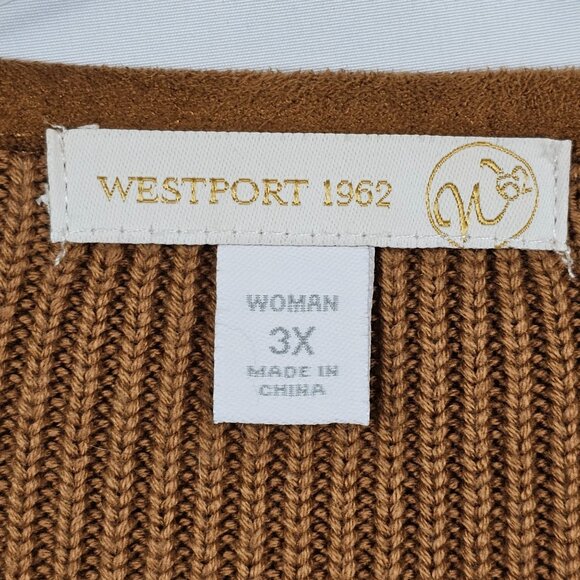 Womens 3X Open Front Brown Cardigan Faux Suede Laser-Cut Hem Stretch Long Sleeve - Picture 3 of 12